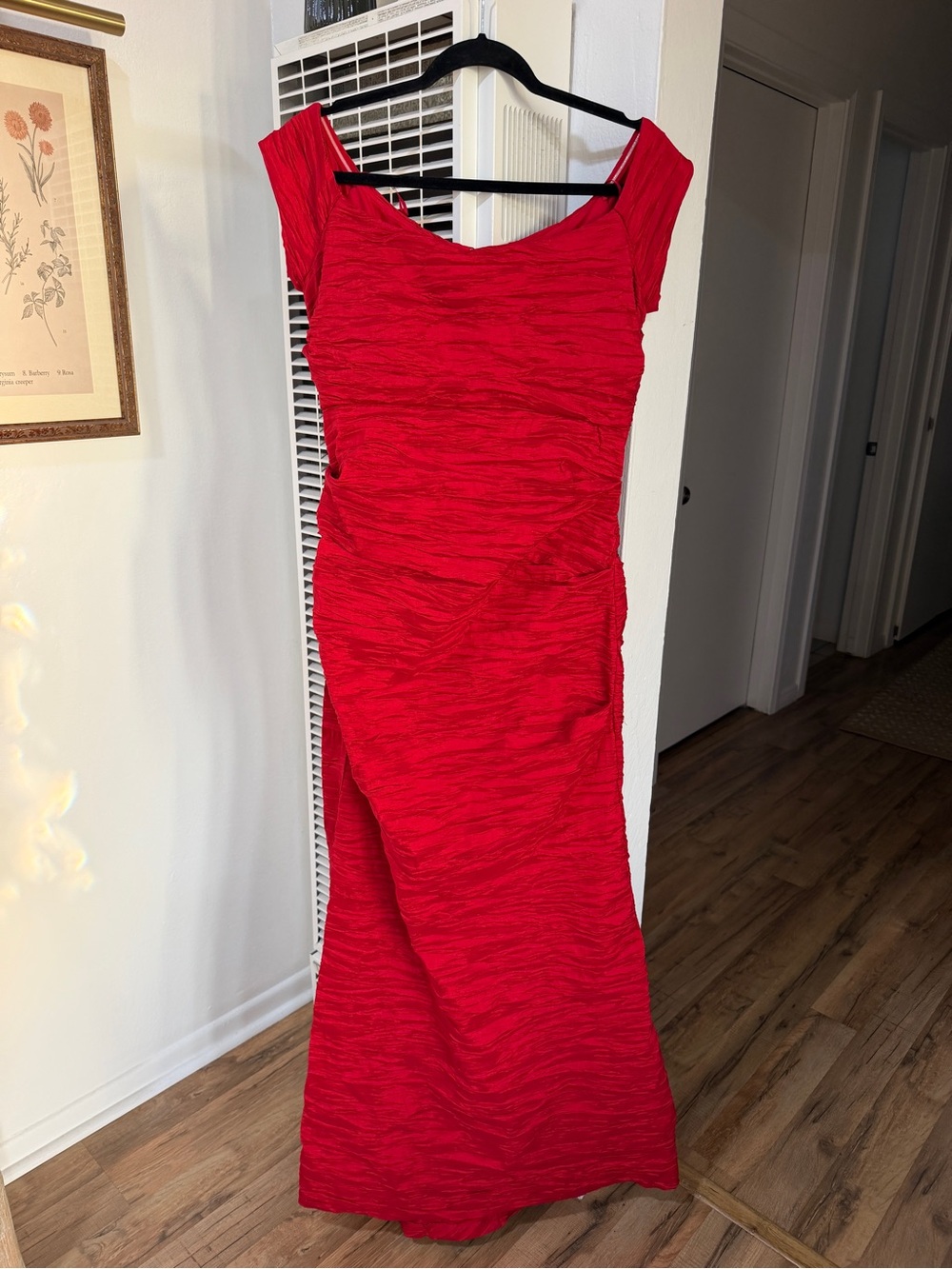 EUC ALEX Evening Red Ruched Cap-Sleeve Evening Dress